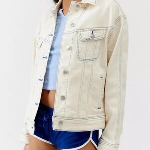Lee Women's Off-White Denim Jacket with Blue Stitching